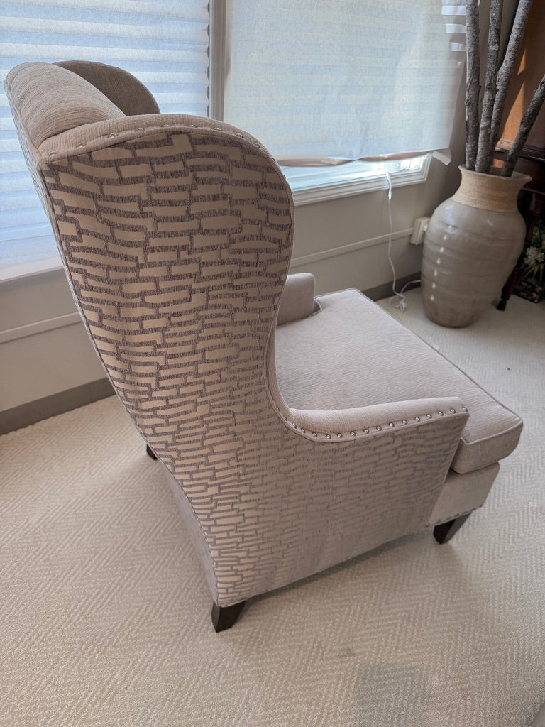 Silver and Grey Wing-back Chair by Sam Moore