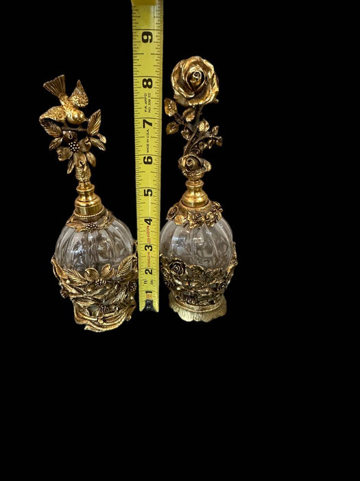 Pair of Antique Perfume Bottles – vintage 8.25 Matson 24k gold plated ormolu