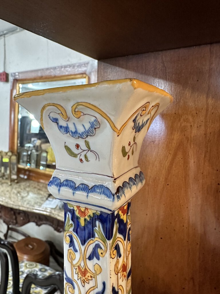 1880 Pair Rouen Fourmaintraux Freres Desevres French Faience Large Candlesticks