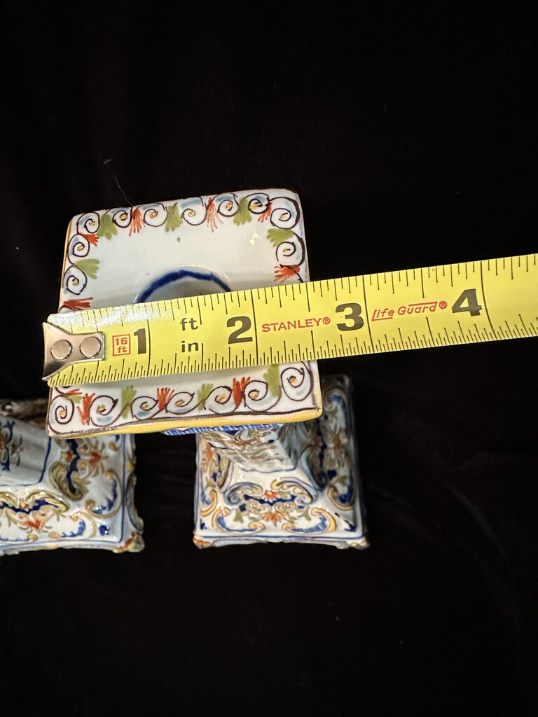 1880 Pair Rouen Fourmaintraux Freres Desevres French Faience Large Candlesticks