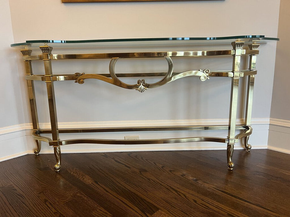 Gold Brass and Glass LaBarge Console Table