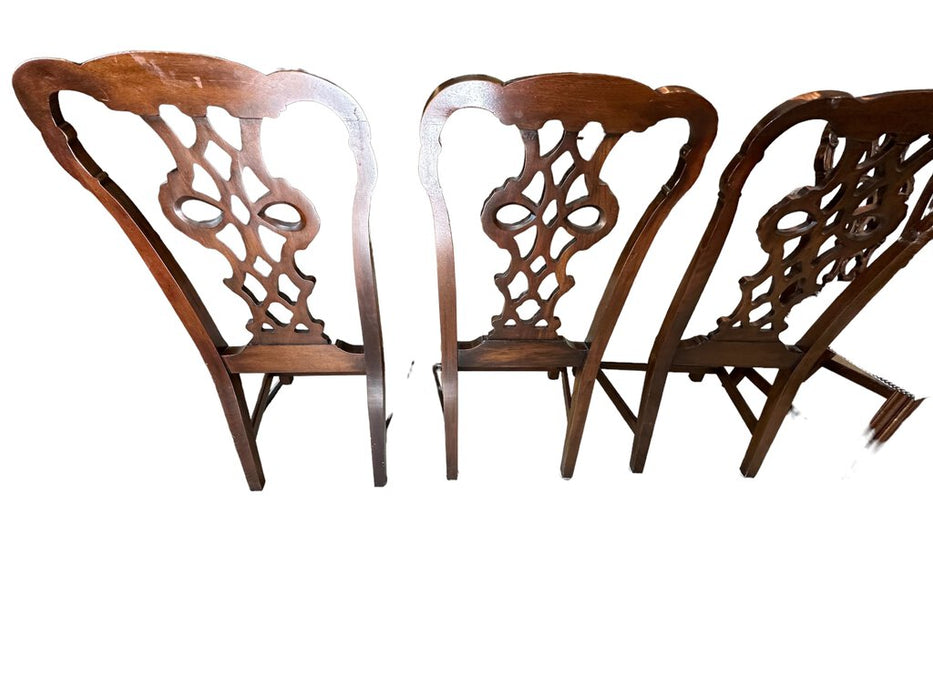 Set of 4 Chippendale Style Dining Chairs with Leather Seats