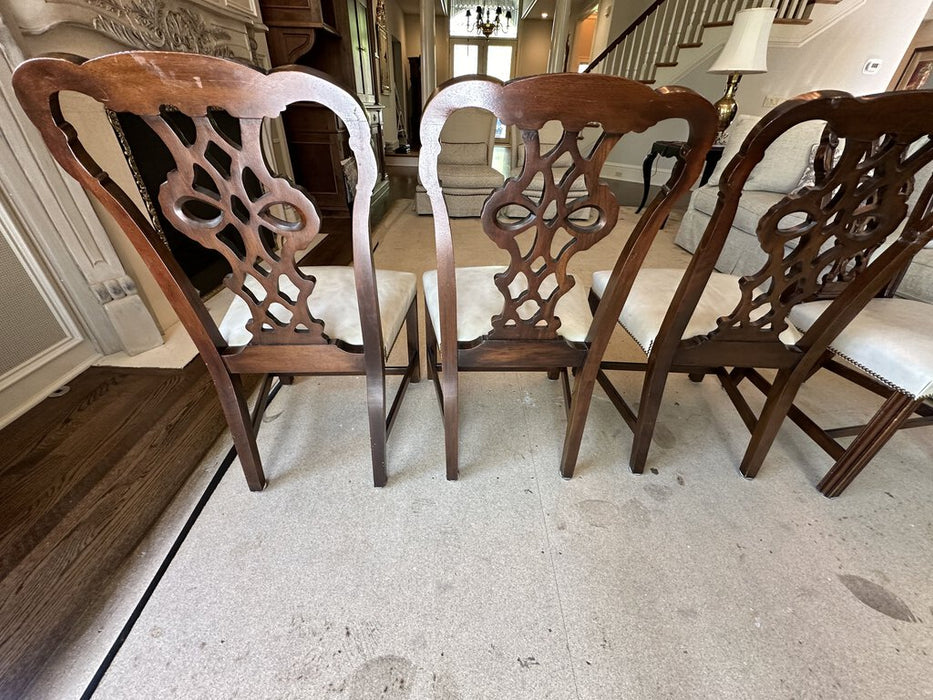 Set of 4 Chippendale Style Dining Chairs with Leather Seats