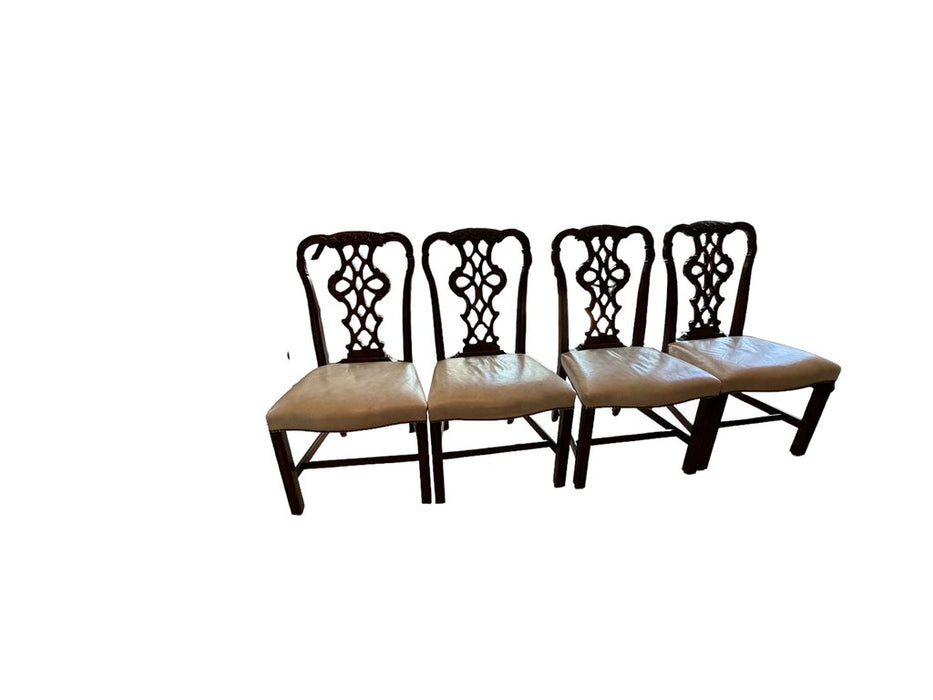 Set of 4 Chippendale Style Dining Chairs with Leather Seats