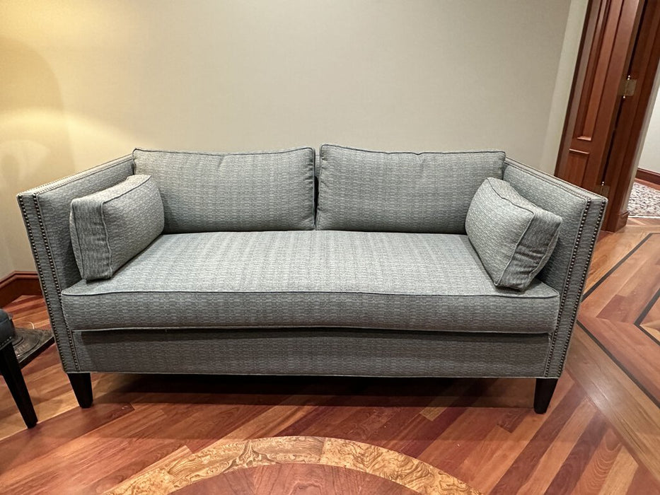 2-Cushion Grey Sofa with Nailhead Trim