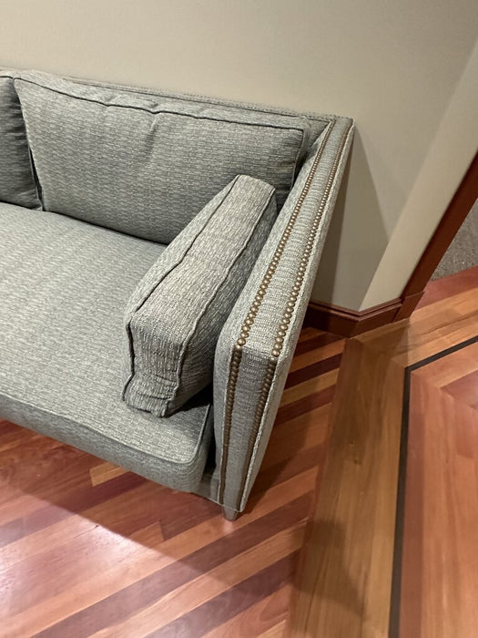 2-Cushion Grey Sofa with Nailhead Trim