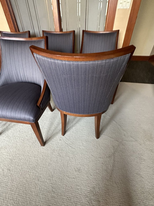 Set of 6 Blue Pin-Striped Flannel Accent/Dining Chairs