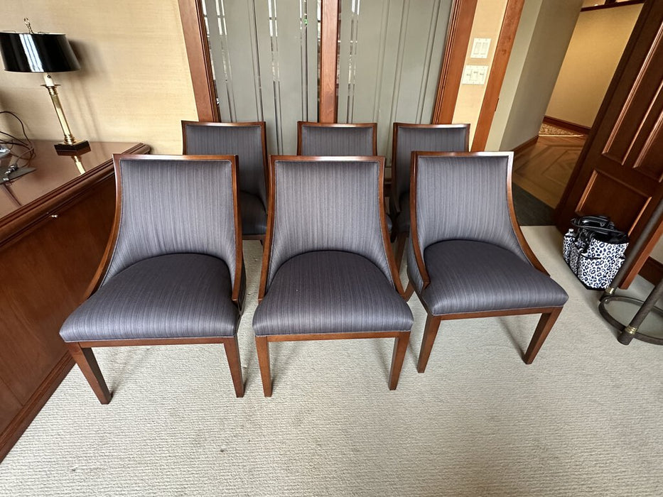 Set of 6 Blue Pin-Striped Flannel Accent/Dining Chairs