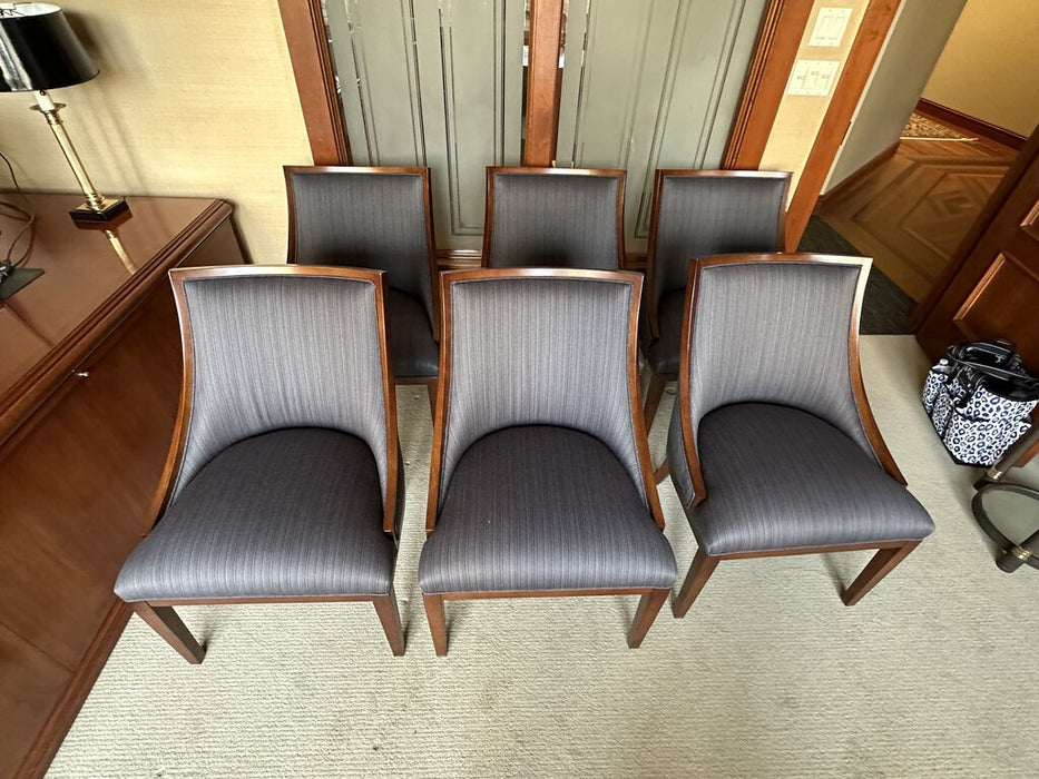 Set of 6 Blue Pin-Striped Flannel Accent/Dining Chairs