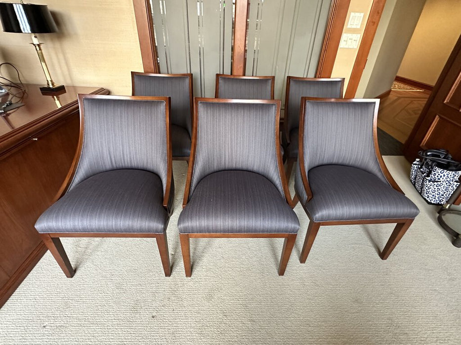 Set of 6 Blue Pin-Striped Flannel Accent/Dining Chairs