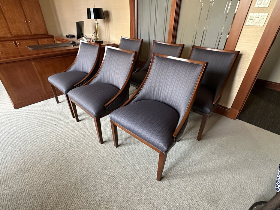 Set of 6 Blue Pin-Striped Flannel Accent/Dining Chairs