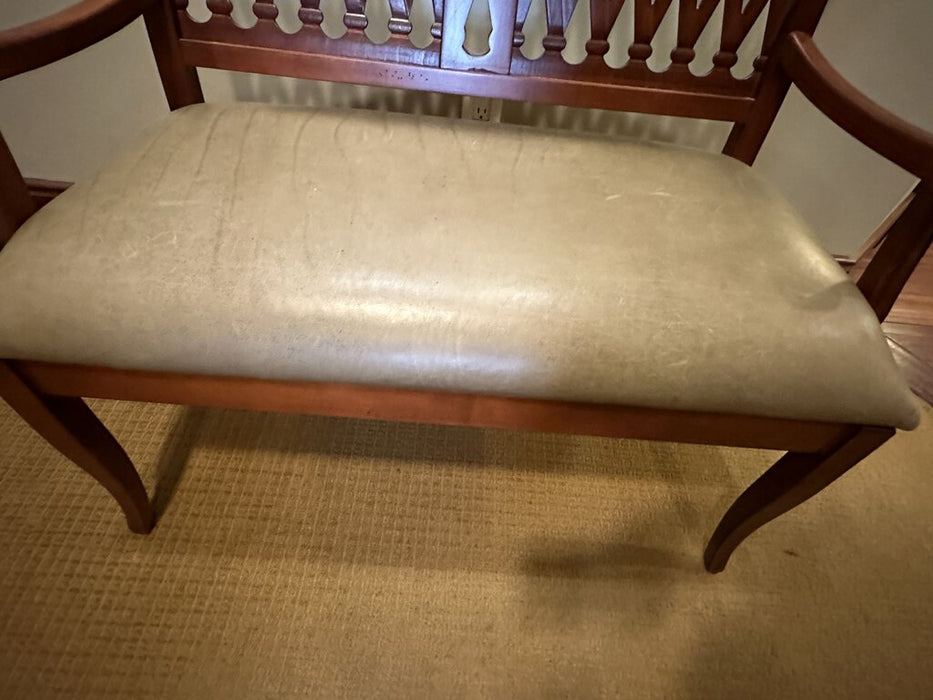 Wood and Leather Lattice-back Bench