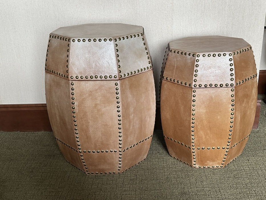 Set of 2 Leather and Nail-Head Storage Table