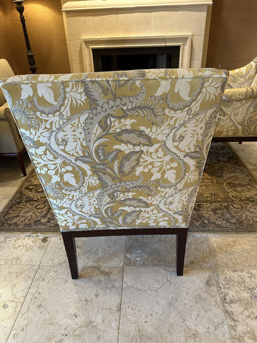 Yellow, Grey, and White Floral Accent Chairs with Wood Trim by Kindel Furniture