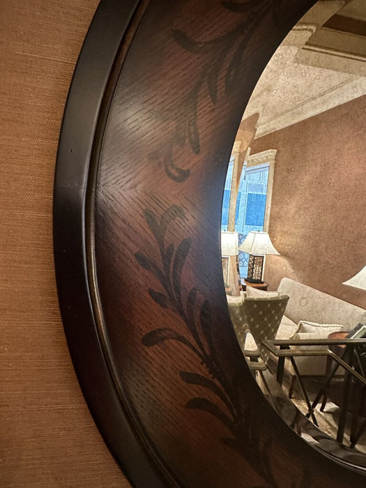 Round Wood Mirror With Leaf Print