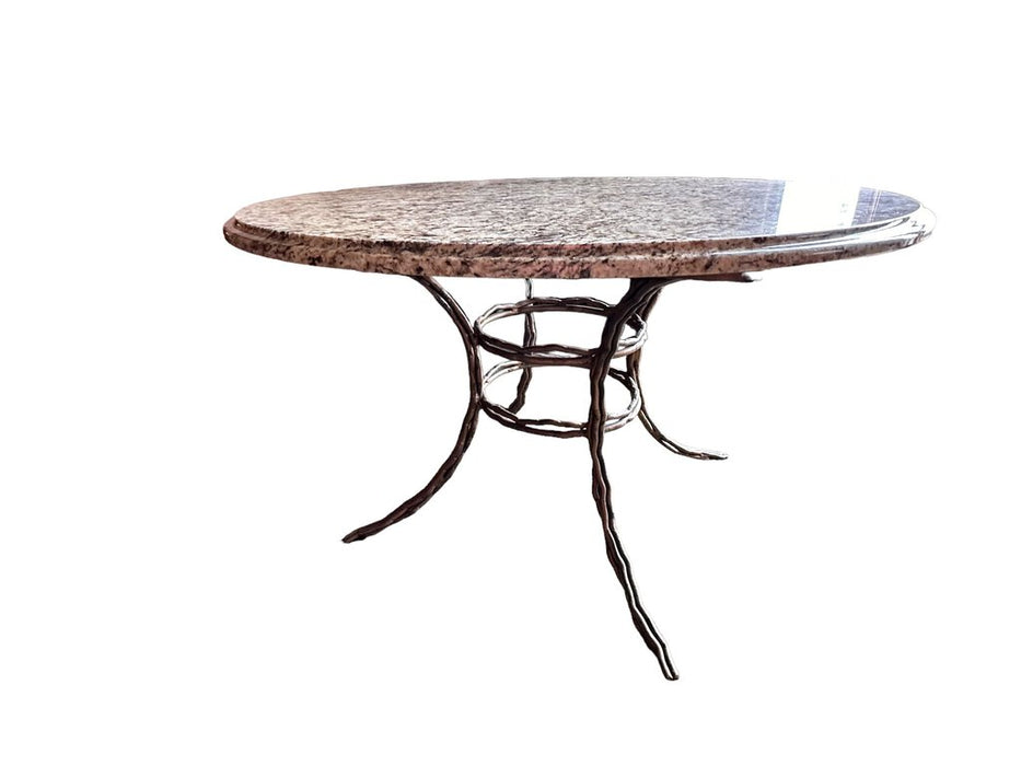 Granite-Top Round Table w/Ornate Metal Legs