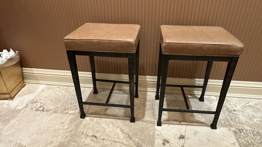 Set of 2 Metal and Leather Stools