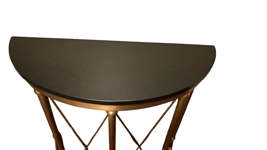 Black Marble Top & Gold Metal Semi-Circle Hall Table