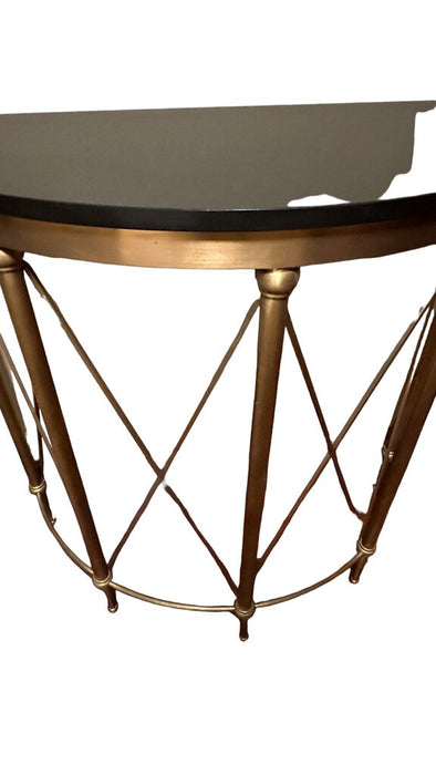 Black Marble Top & Gold Metal Semi-Circle Hall Table