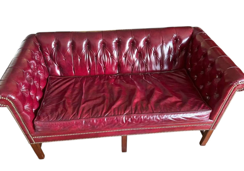 Vintage Chesterfield Oxblood Red Leather Loveseat by Kindel Furniture