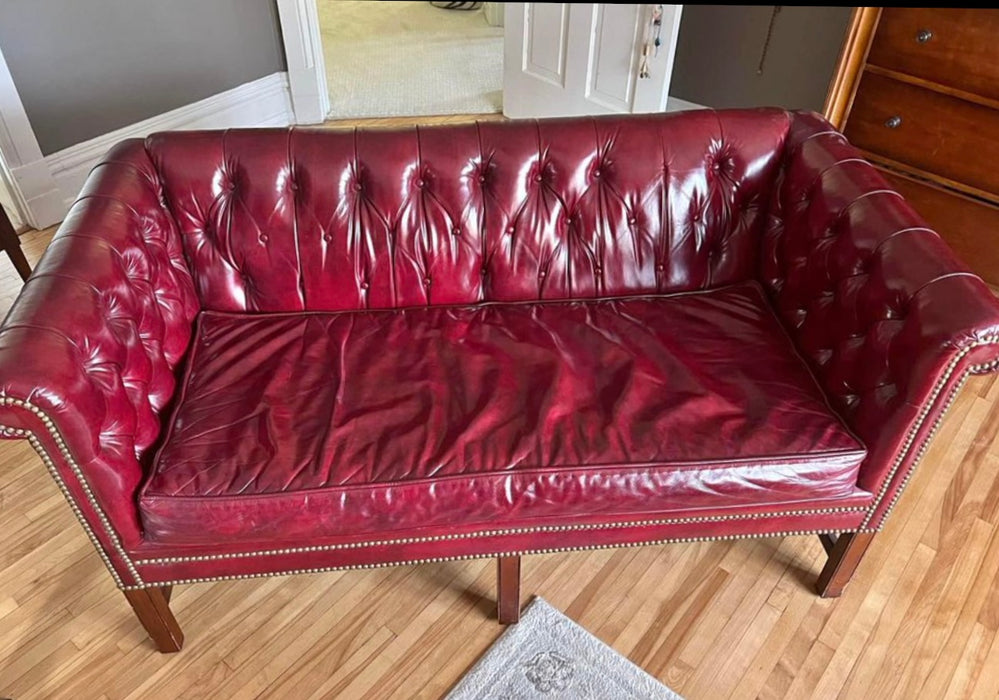 Vintage Chesterfield Oxblood Red Leather Loveseat by Kindel Furniture