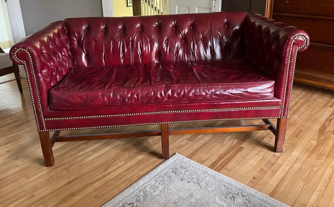 Vintage Chesterfield Oxblood Red Leather Loveseat by Kindel Furniture