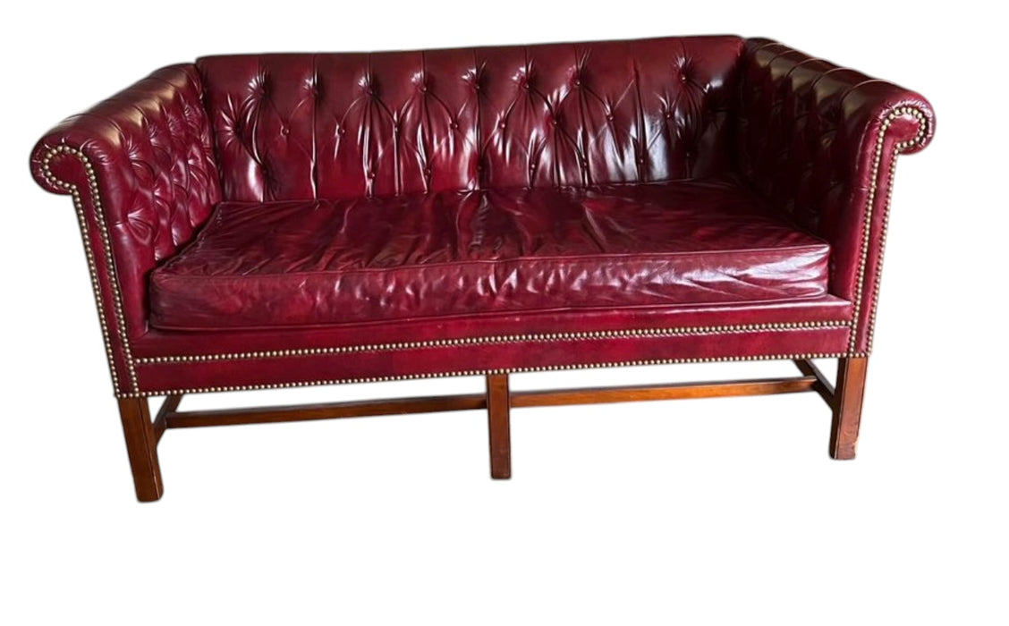 Vintage Chesterfield Oxblood Red Leather Loveseat by Kindel Furniture