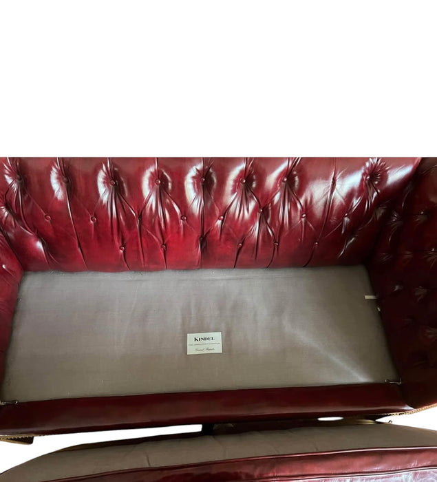 Vintage Chesterfield Oxblood Red Leather Loveseat by Kindel Furniture