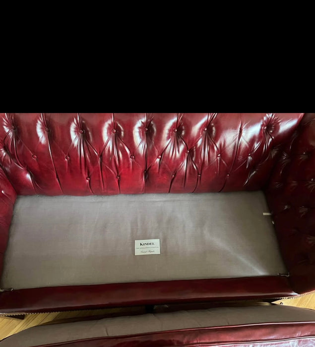 Vintage Chesterfield Oxblood Red Leather Loveseat by Kindel Furniture