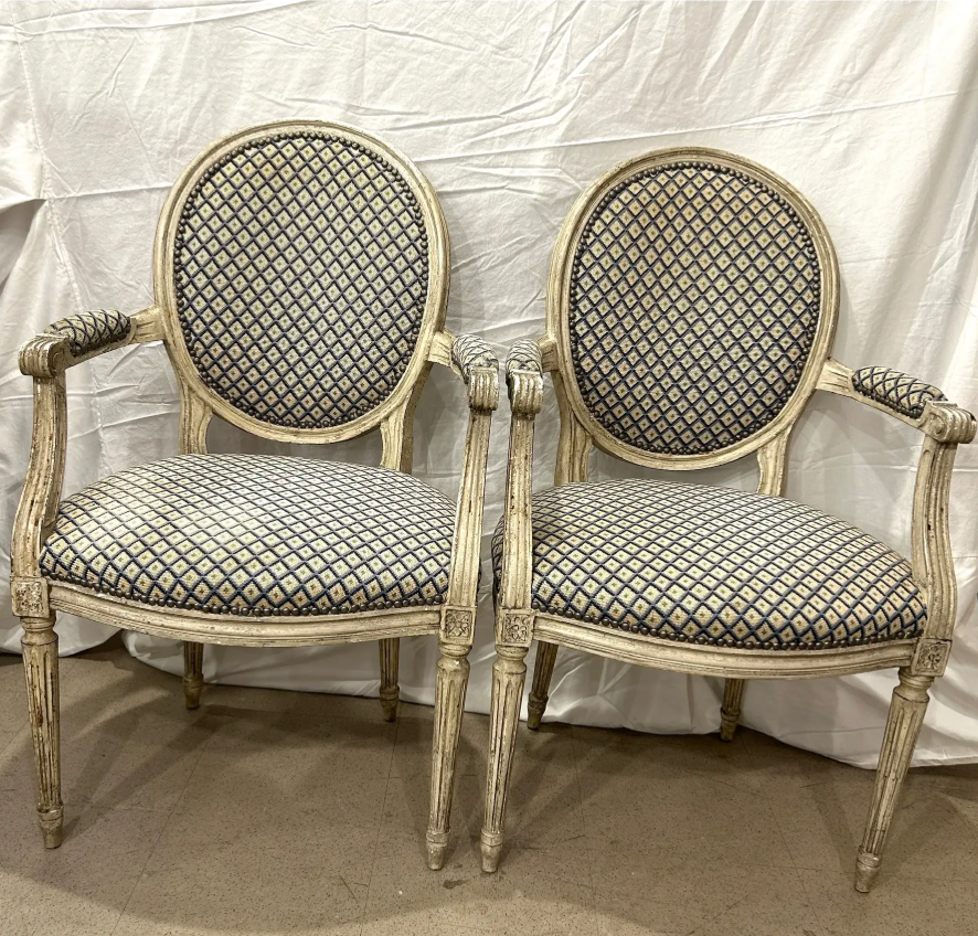 Pair of Louis XVI Period Painted Fauteuils With Hand Needlepoint Upholstery, France Circa 1770