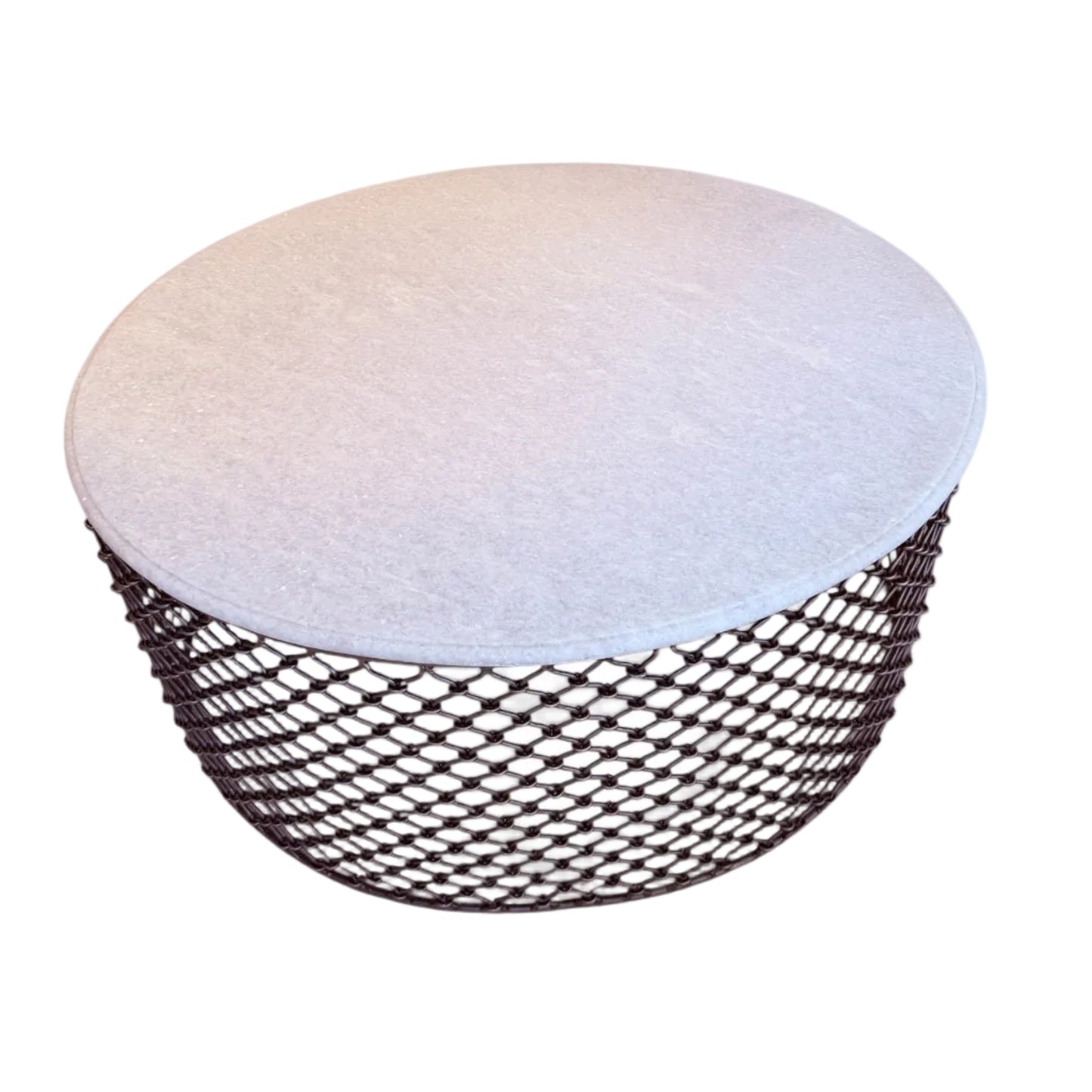 White Granite-top Round Coffee Table with Metal Mesh Base