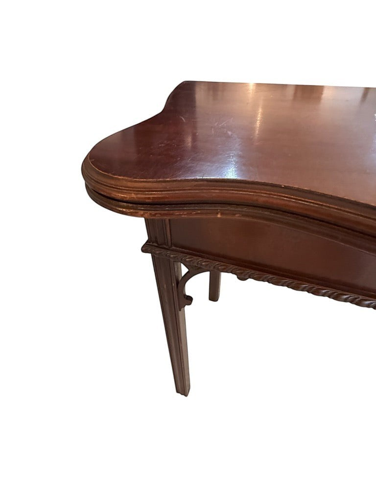Grand Expressions Gallery and Home Store small wooden flip-top Asian style game table with carved edge details.
