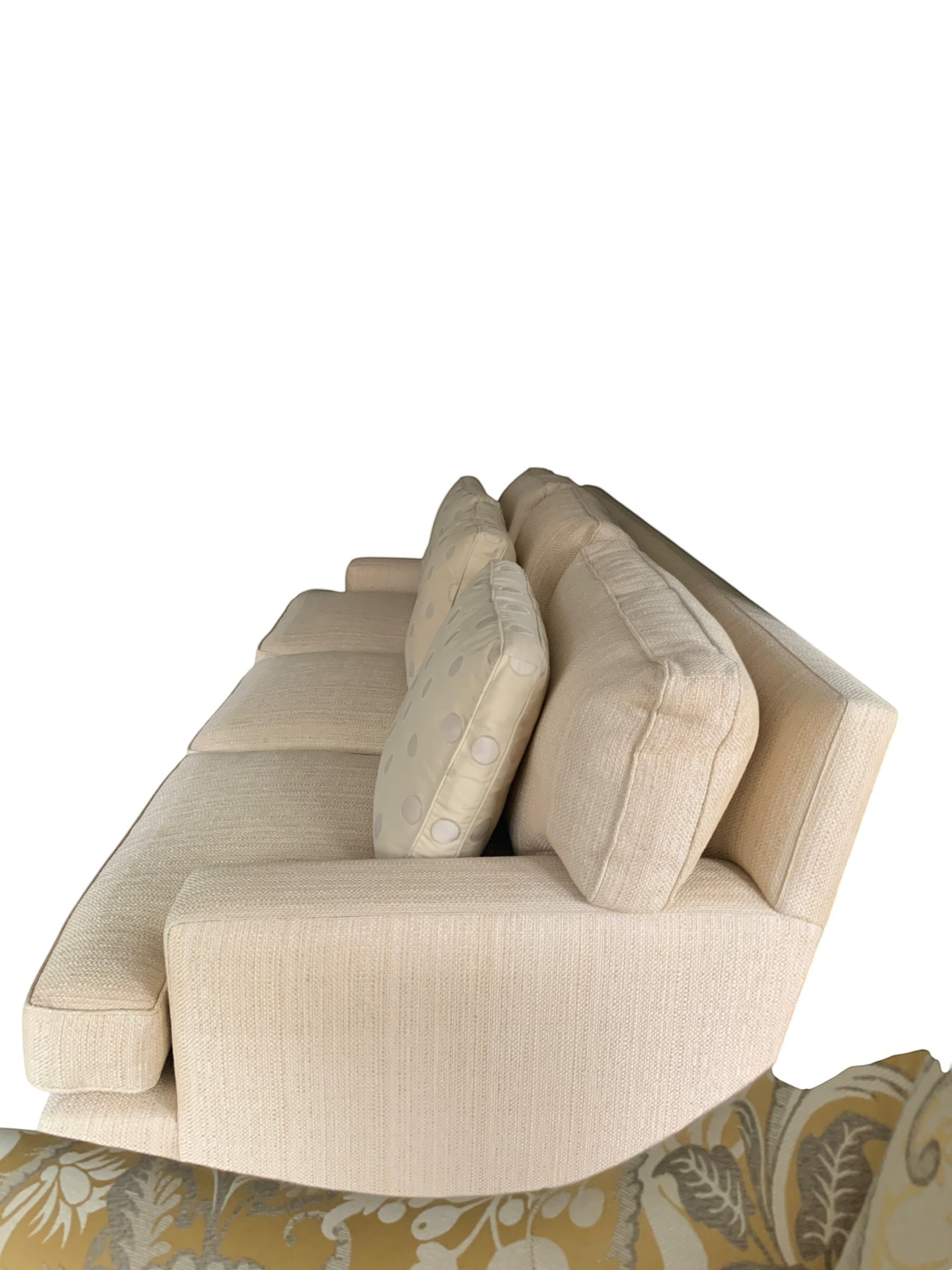 Grand Expressions Gallery and Home Store ivory Baker Loose Back sofa with plush cushions and beech wood legs.