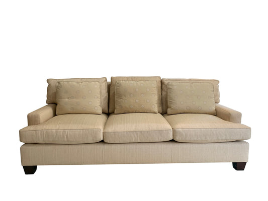 Grand Expressions Gallery and Home Store ivory Baker loose back sofa with patterned cushions and beech wood legs.