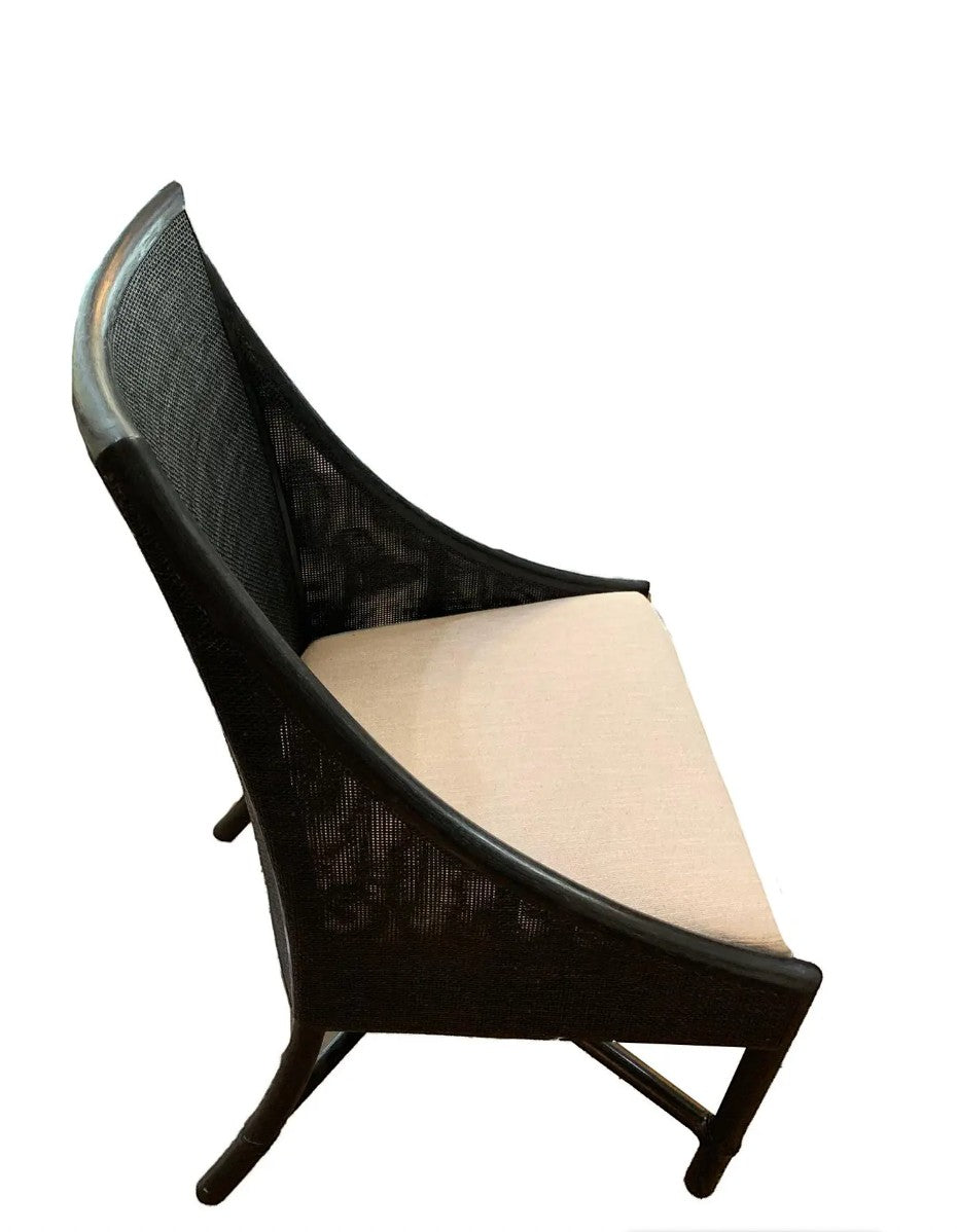 Grand Expressions Gallery and Home Store Barbara Barry for McGuire M-261 caned dining chair with ecru linen seat.