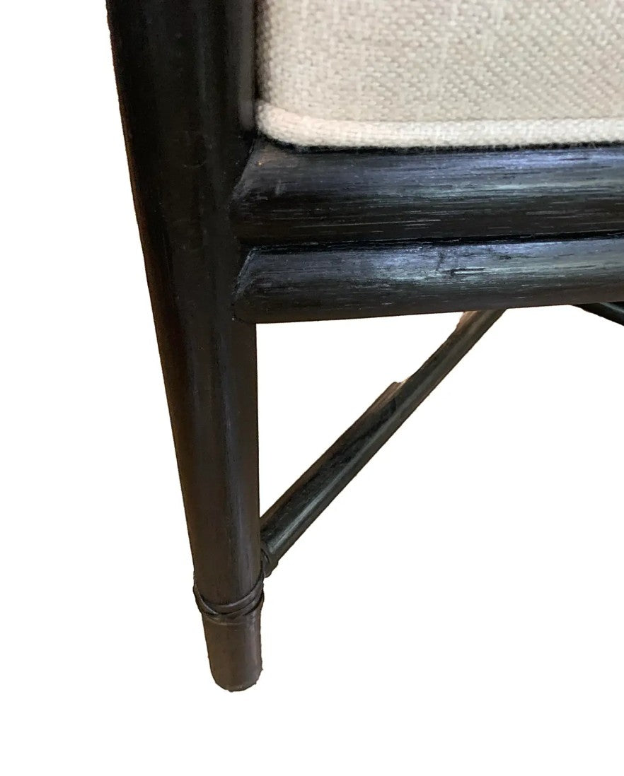 Grand Expressions Gallery and Home Store Barbara Barry for McGuire M-261 chair with dark tobacco rattan and linen