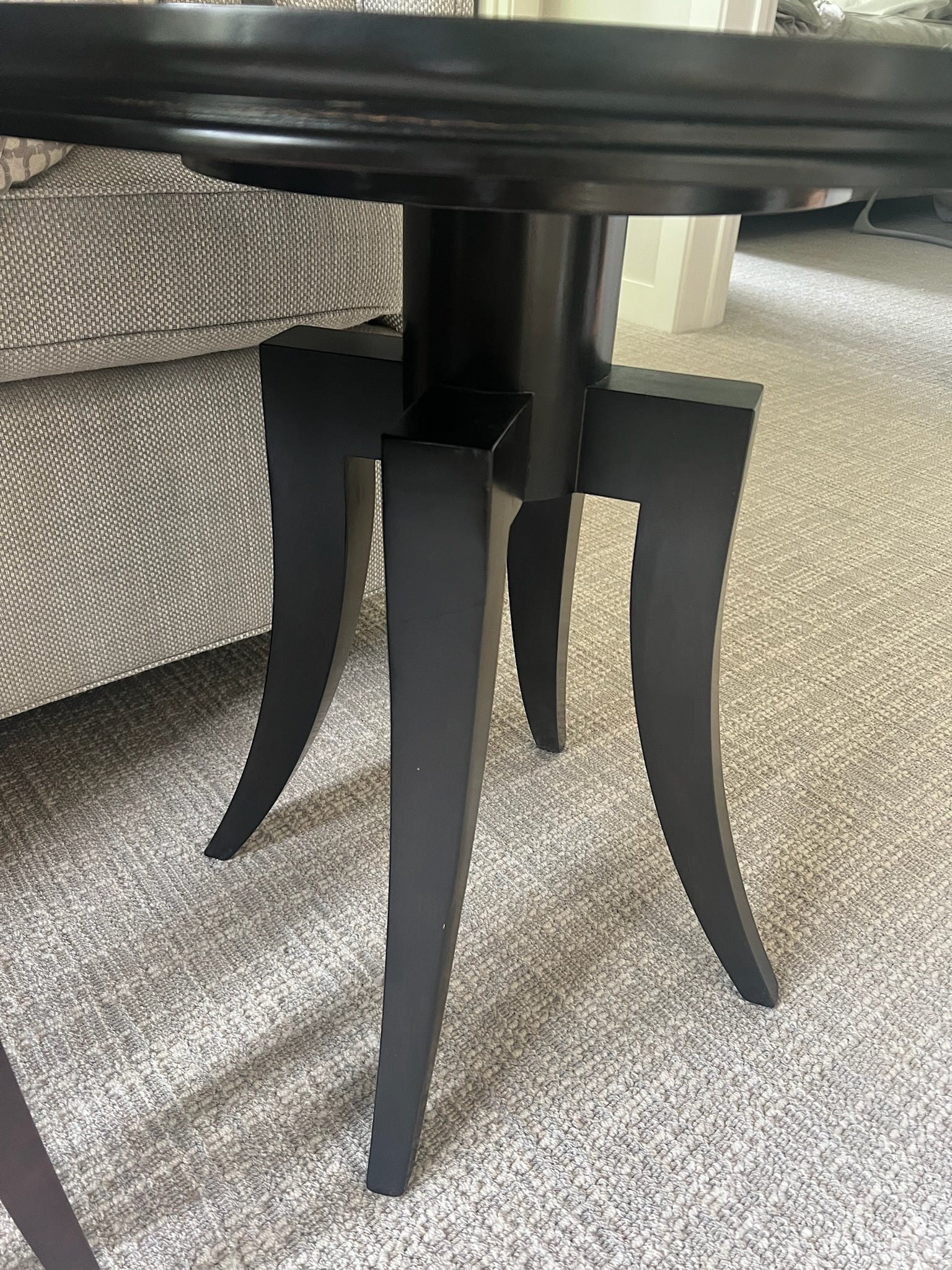 Grand Expressions Gallery and Home Store Bernhardt round accent table with dark finish and elegant curved legs.