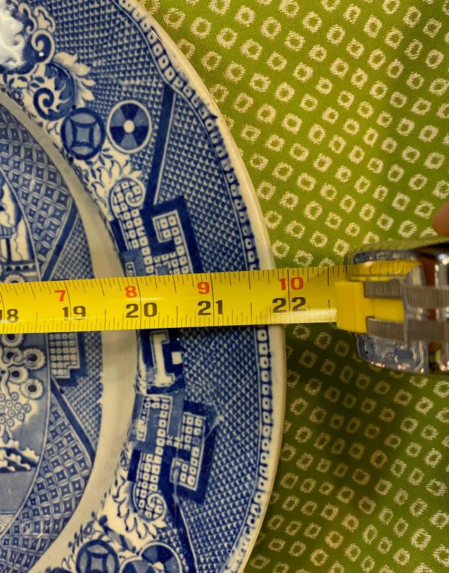 Grand Expressions Gallery and Home Store oversized vintage English Blue Willow ceramic platter measuring 22 inches.