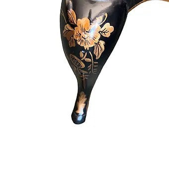 Grand Expressions Gallery and Home Store Drexel chinoiserie chest leg with black finish and gold floral hand-painting