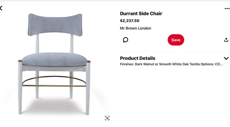 Grand Expressions Gallery and Home Store Mr. Brown London Durrant dining chair in blue velvet and white oak with brass