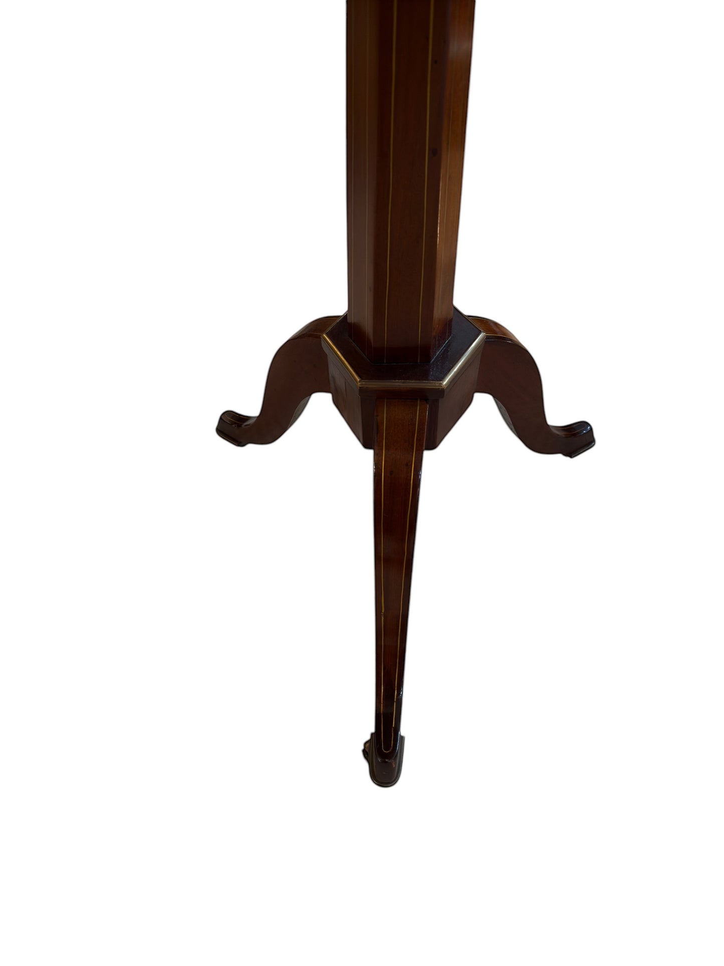 Grand Expressions Gallery and Home Store antique George III mahogany tripod side table with splayed legs and brass trim