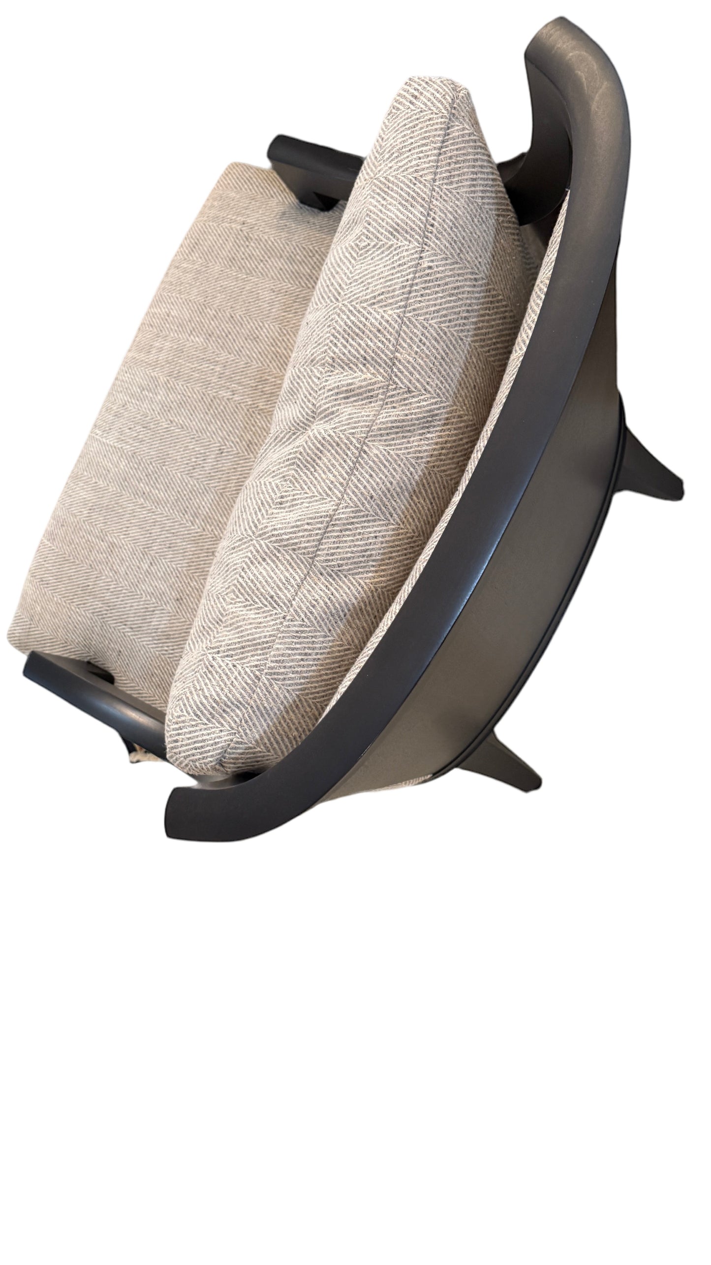 Grand Expressions Gallery and Home Store Knob Hill lounge chair with Java wood frame and textured beige fabric.