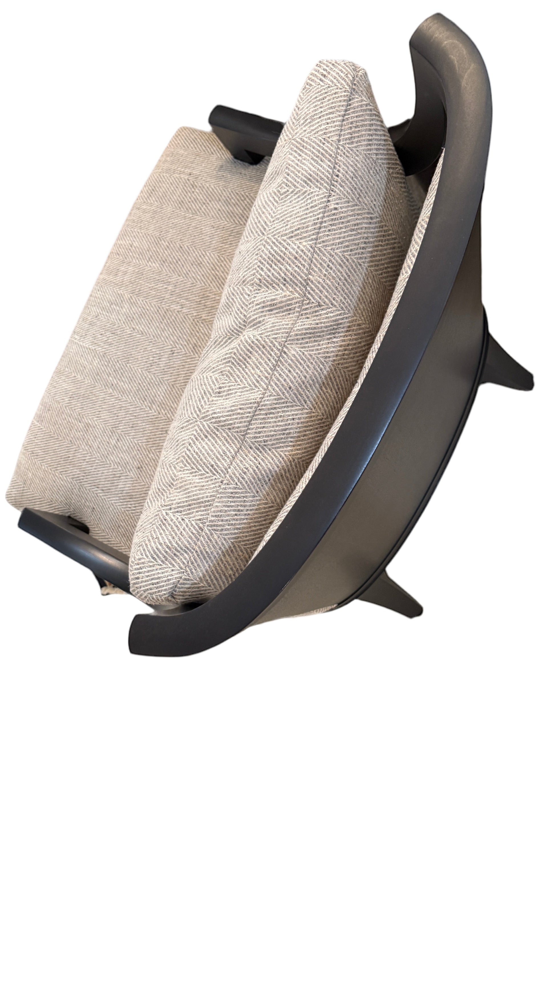 Grand Expressions Gallery and Home Store Knob Hill lounge chair with Java wood frame and textured beige fabric.