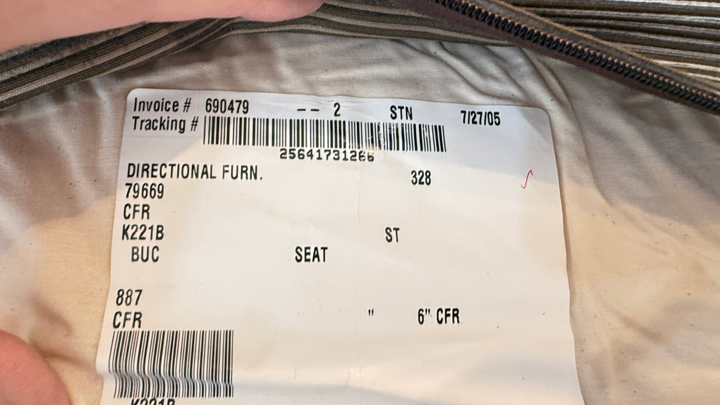 Grand Expressions Gallery and Home Store Kravet Furniture slipper chair tag showing product details and fabric.