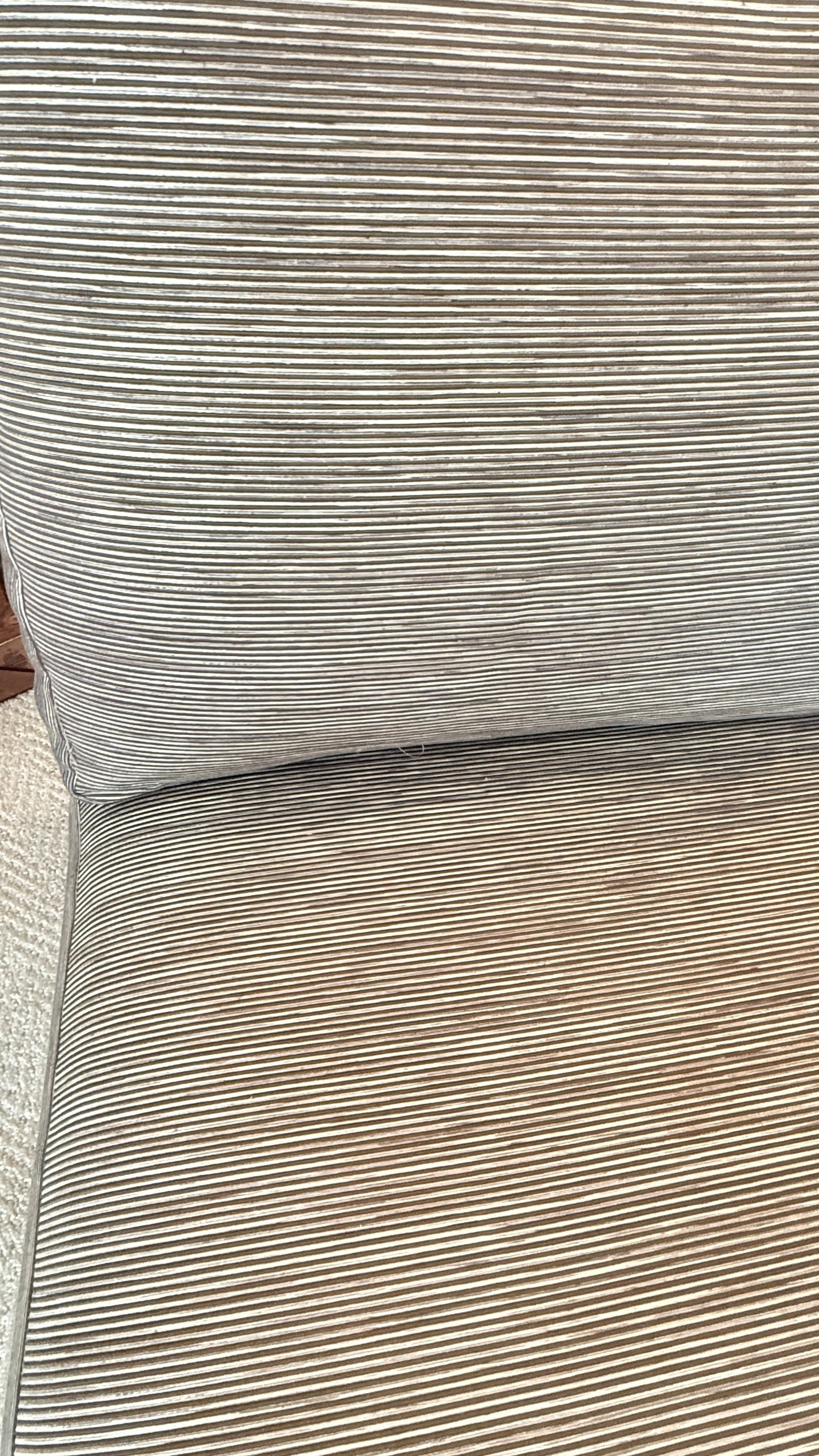 Grand Expressions Gallery and Home Store Kravet Furniture slipper chair with silky black and silver striped fabric.