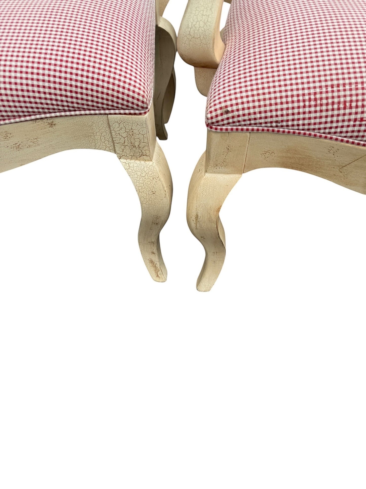 Grand Expressions Gallery and Home Store set of 8 Century Furniture ladder-back chairs with red and white gingham seats