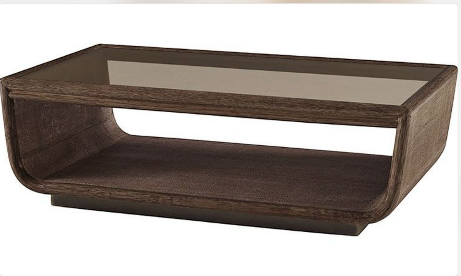 Grand Expressions Gallery and Home Store McGuire Ladera coffee table with a sculpted wood base and glass top.