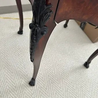 Grand Expressions Gallery and Home Store Louis XV side table with dark wood finish, ormolu brass trim, and cabriole legs