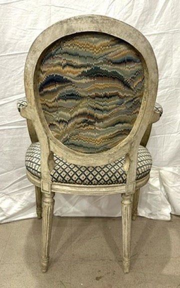 Grand Expressions Gallery and Home Store antique Louis XVI fauteuil with original painted beechwood and needlepoint