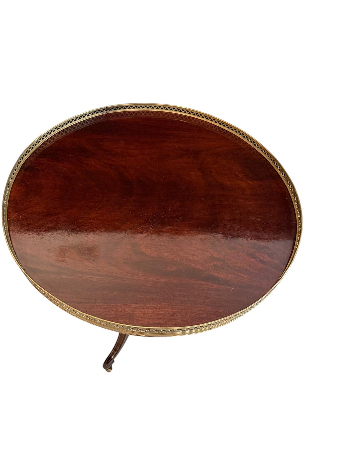 Grand Expressions Gallery and Home Store 18th century mahogany tripod side table with a pierced gilt-brass gallery.